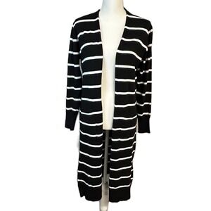 Sonoma Women Striped Longline Cardigan Sweater S Lightweight Black White Classic